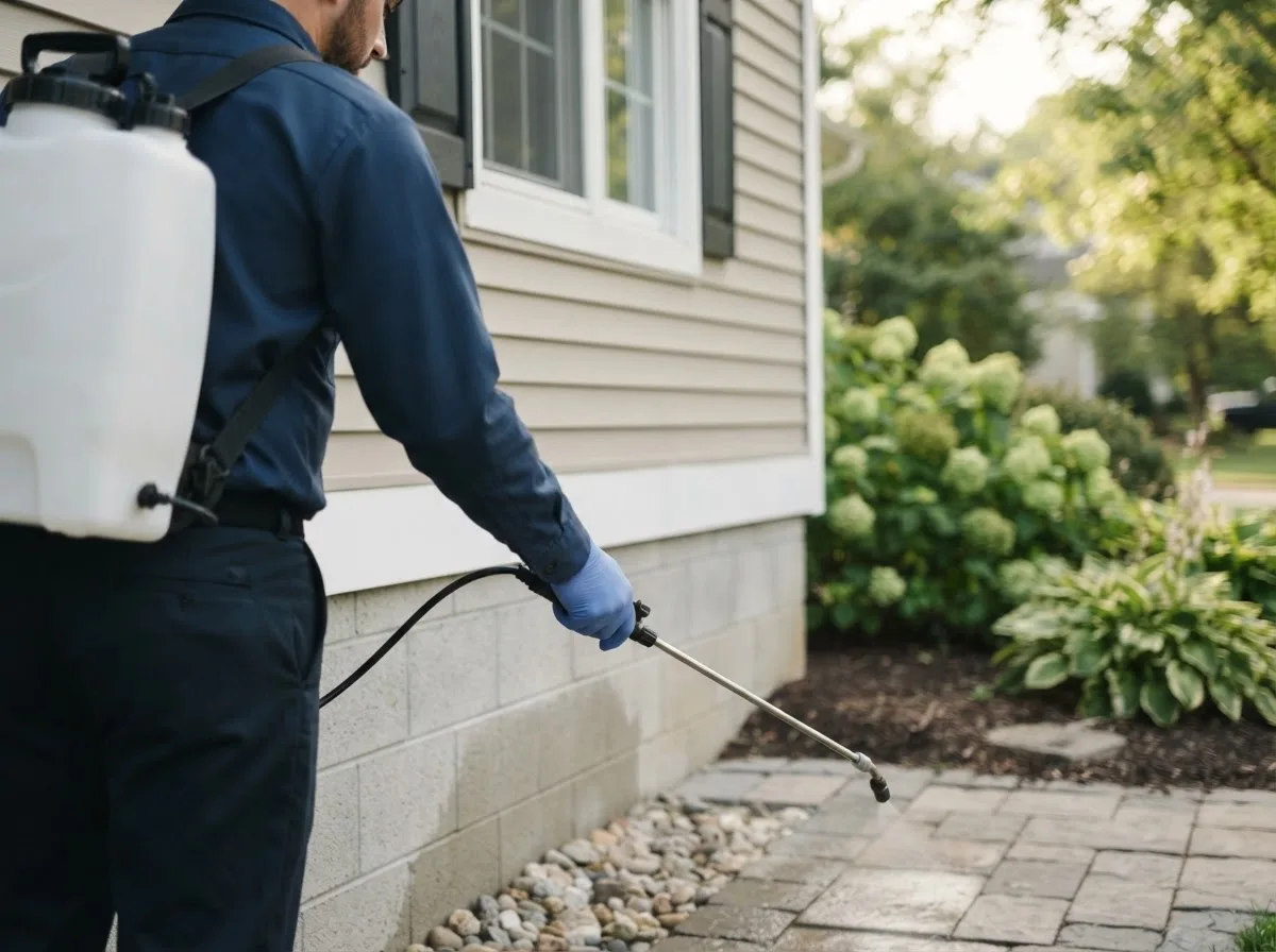 Pest control technician inspecting a home in Fabens, TX